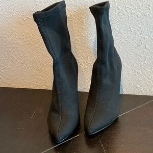 Fashion Nova Black Heeled Sock Boots Size 8.5